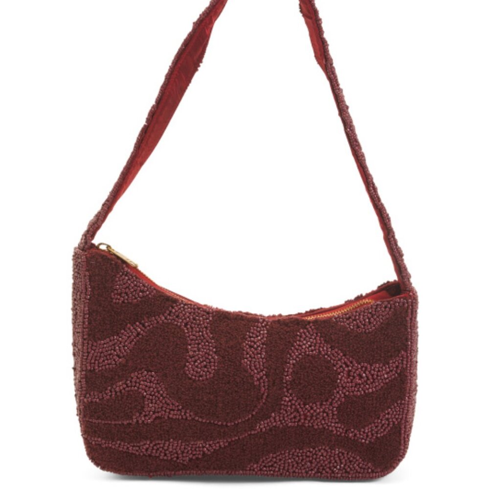 ❤️ BNWT Hand-Beaded Shoulder Bag | Deep Burgundy Abstract | Viral TikTok It-Girl